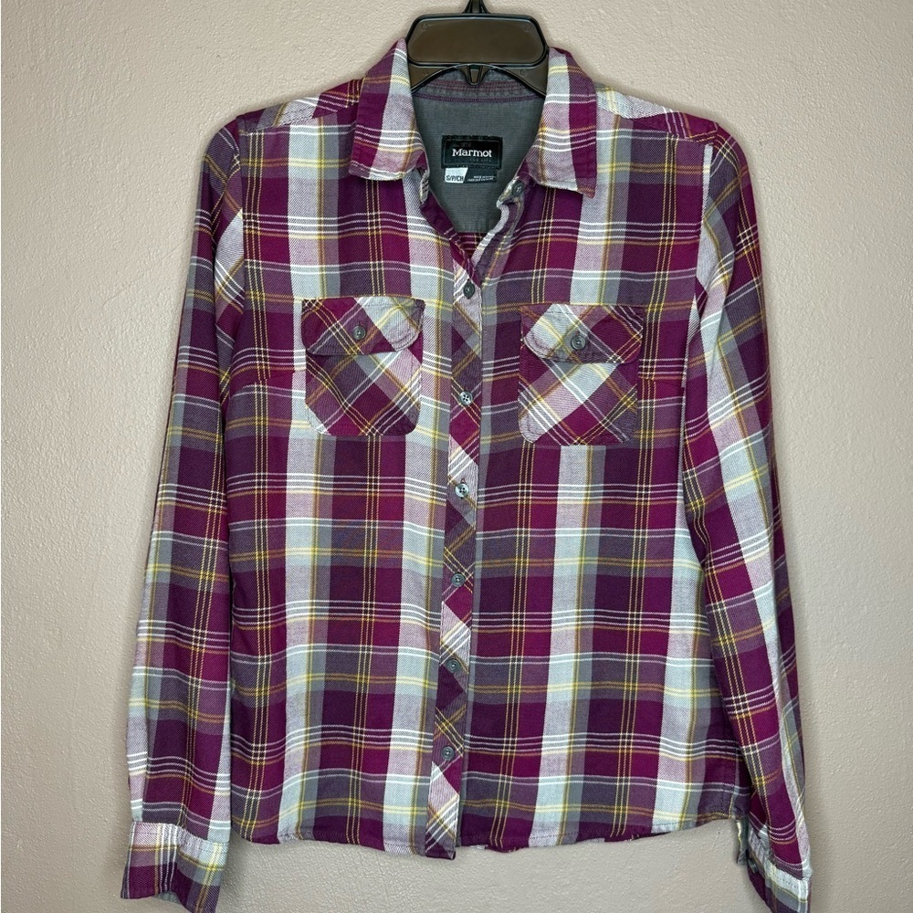 Marmot Women's Bridget Magenta Plaid Button Down Casual Western Outdoor Small